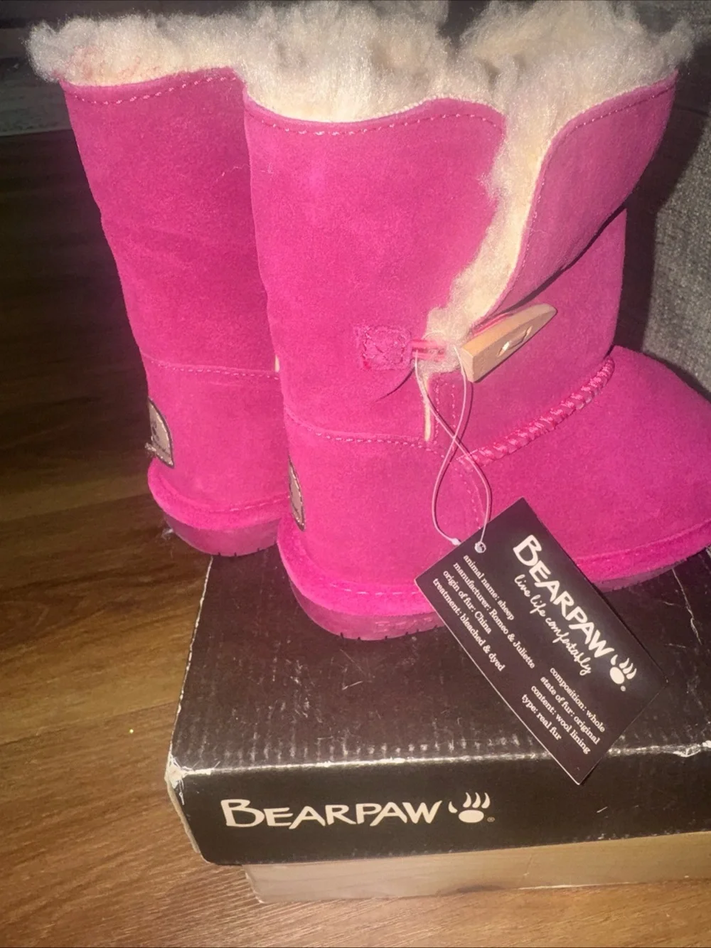 New in Box Bearpaw Shearling Boot Pom Berry Winter Fur Lined Size 12 Toddlers